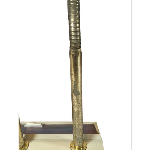 TENSOR Double Gooseneck Desk Lamp Brass Toned Vtg Mid Century Modern Wood Grain - Picture 5 of 9